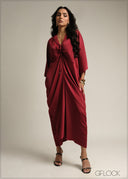 V-Neck Ruched Kaftan Dress - 231026