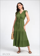 V-Neck Tiered Mini Dress - 310325