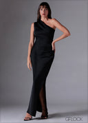 One Shoulder Pleated Midi Dress - 211225C