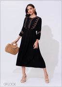 Embroidery Midi Dress - 300425
