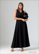 V-Neck Sleeveless Midi Dress - 070426