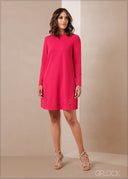 Long Sleeve Eyelet Detailed ShiftΒ Dress - 011223