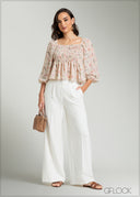 Puff Sleeve Smocked Top - 080825