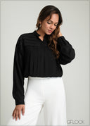 Pleat Detail Tunic Collar Top - 100425IE