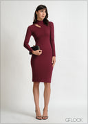 High Neck Cut-Out Detail Midi Dress - 270426