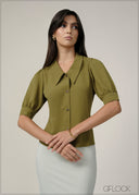 Front Collared Puff Sleeved Top - 240726