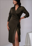 Collared Wrap Midi Dress - 300525