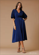 Puff Sleeve Midi Dress - 140826