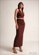 Side Ruched Maxi Skirt - 190126