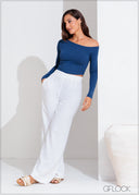 One Shoulder Long Sleeve Rib Top - 070125