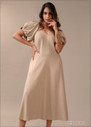 Puff Sleeve Midi Dress - 290726