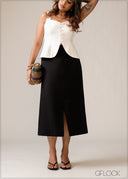 High Waist Midi Skirt With Slit - 150626