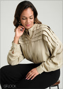 Pleat Detail Tunic Collar Top - 100425IE