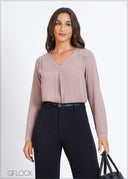Long Sleeve Top With V-Neck - 290724