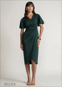 Puff Sleeved Wrapped Midi Dress - 150526