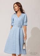 Puff Sleeve Linen Maxi Dress - 120826