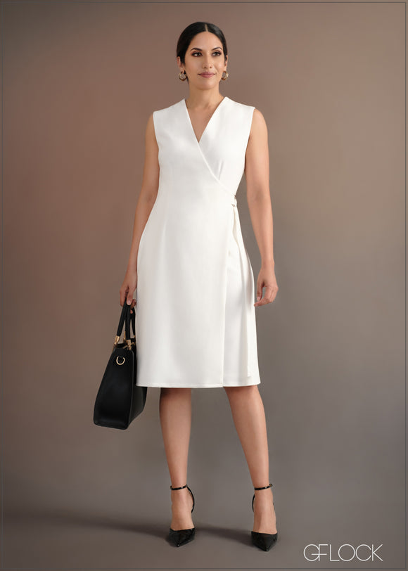 Sleeveless Tailored Midi Wrap Dress - 060524