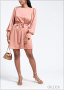Bishop Sleeved Tie-Up Detailed Satin Dress - 260525