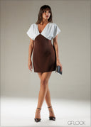 V-Neck Pleat Detail Mini Dress - 121225