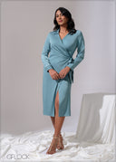 Collared Wrap Midi Dress - 300525