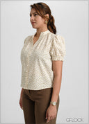Chinese Collared Printed Top - 051026