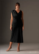 Cowl neck midi satin bias cut dress