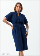 Batwing Sleeve Pleated Dress - 160625