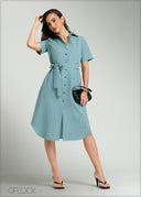 Short Sleeve Shirt Dress - 080825