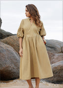 Puff Sleeve Cotton Dress - 201026