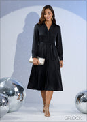 Collared Long Sleeve Wrap Dress - 271224