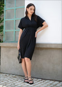 Batwing Sleeve Pleated Dress - 040425