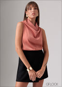 High Neck Sleeveless Cowl Top - 120126