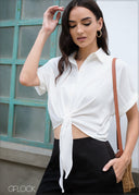 Front Knot Crop Shirt - 040425