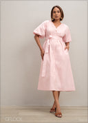 Volume Sleeve Midi Dress - 300625