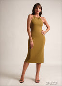 Slit Detailed Bodycon Midi Dress - 190126