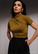 Short Sleeve High Neck Top - 220526