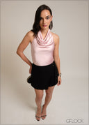 Halter neck sleeveless satin cowl top