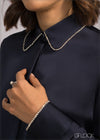 Long Sleeved Embellish Detailed Satin Shirt - 200424