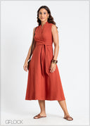 Notch Neck Midi Dress - 211024