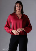 Puffed Sleeve V-Neck Top - 211225C
