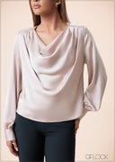 Cowl Neck Long Sleeve Top - 160525