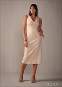 V-Neck Sleeveless Midi Dress - 160326