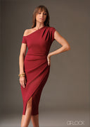 One shouder side pleat detailed knit midi dress with side slit