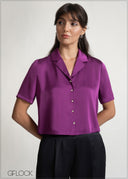 Short Sleeve Lapel Shirt Collar Top - 150526