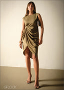 Front Ruched Sleeveless Midi Dress - 271125