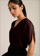V-Neck Two Tone Top - 261026