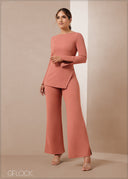 Boat Neck Split Hem Top - 011223