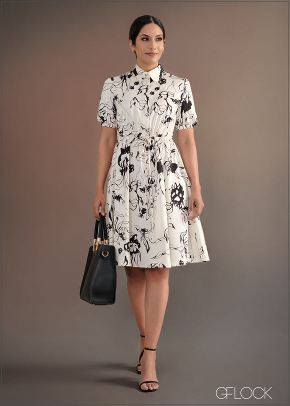 Printed Dress With Puff Sleeves - 060524