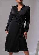 Collared Wrap Midi Dress - 300525