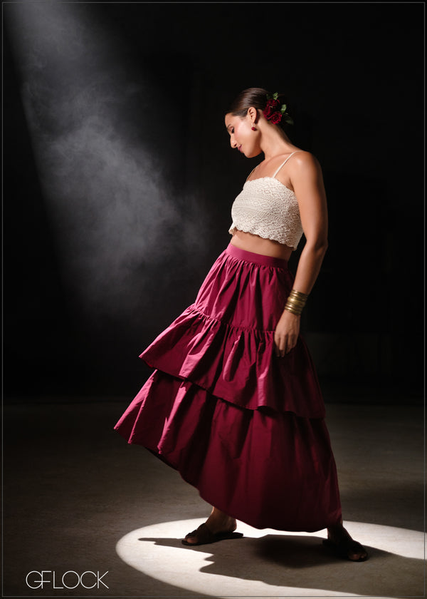 【BAON】Roheni Banding Check Frill Tiered Long Skirt Briar Tiered Maxi Skirt Sewing Pattern by Dressmaking Amóre